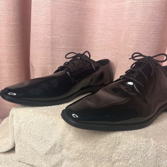 Mens Black Patent Leather Oxford Tuxedo Dress Shoes By Joseph Abboud 12W Wedding - Picture 5 of 16
